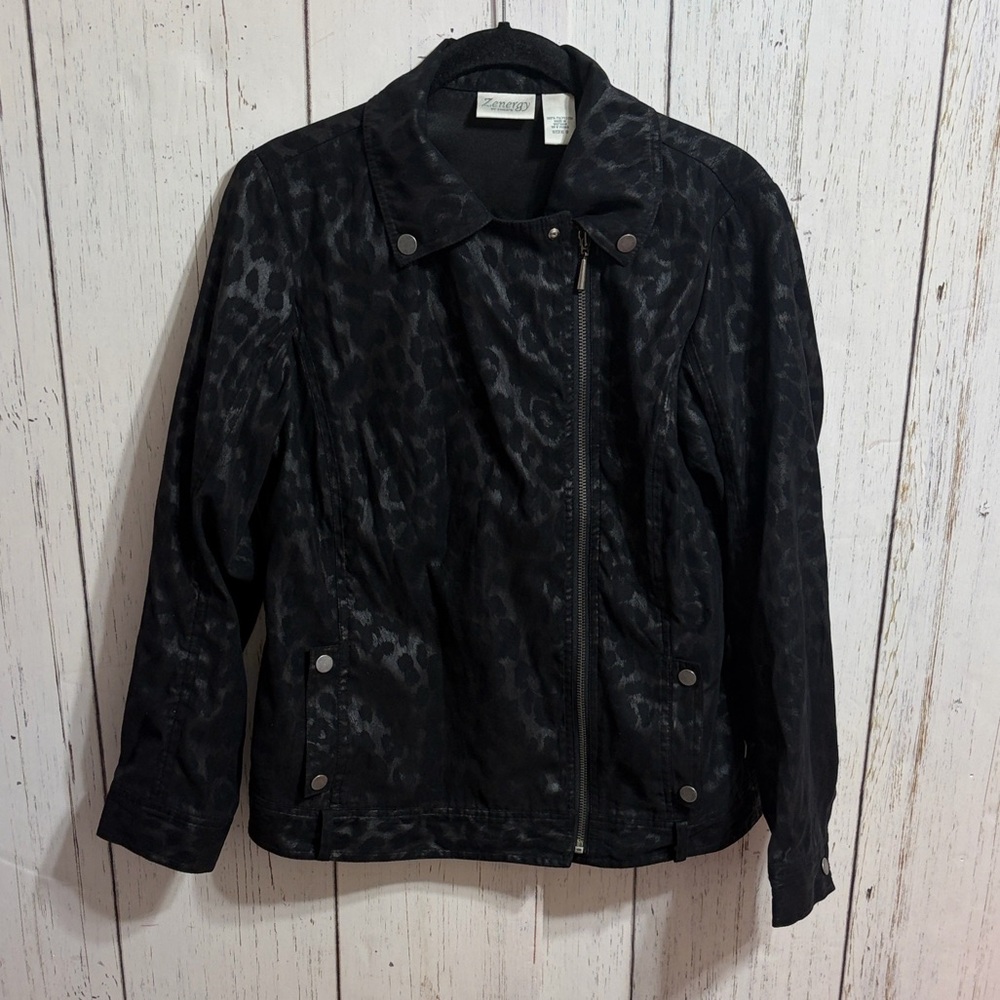 Chico's Black Leopard Patterned Bomber Jacket - image 1